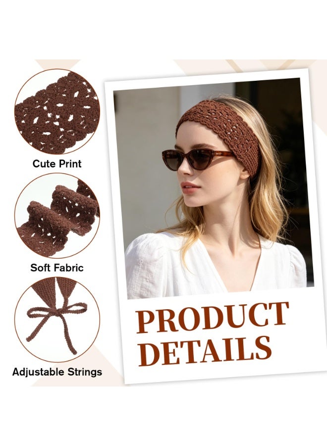 2 PCS Boho Floral Crochet Knit Headbands For Women Girls, Vintage Soft Hair Wrap Bandana Kerchief, Elastic Fashion Hair Accessories For Daily Outfit - Image 3