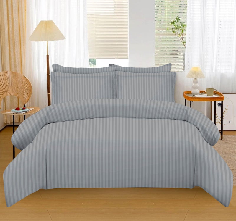 Amali  PolyCotton Printed Stripe Bedsheet Set - 6 Piece Bedding Set Queen Size (160x200+35) cm with 1-Duvet Cover, 1-Fitted Sheet, 2-Pillowcases, and 2-Oxford Pillowcases, Soft & Durable - Image 1