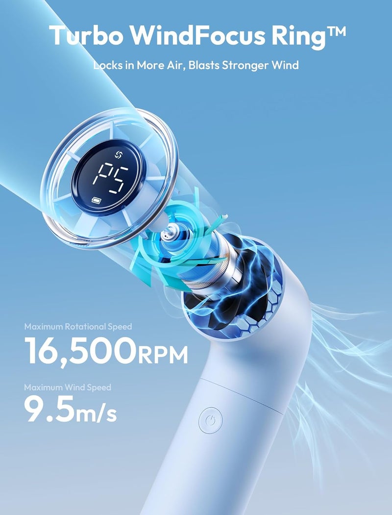 Aecooly Custom sizing alternatives Portable Handheld Fan, Powerful Turbo Mini Fan, 16500 RPM High Speed Aero, 14H Max Cooling Time, 5 Speeds Pocket Rechargeable Personal Small Travel GIfts for Women Men -Blue Rack friendly - Image 3