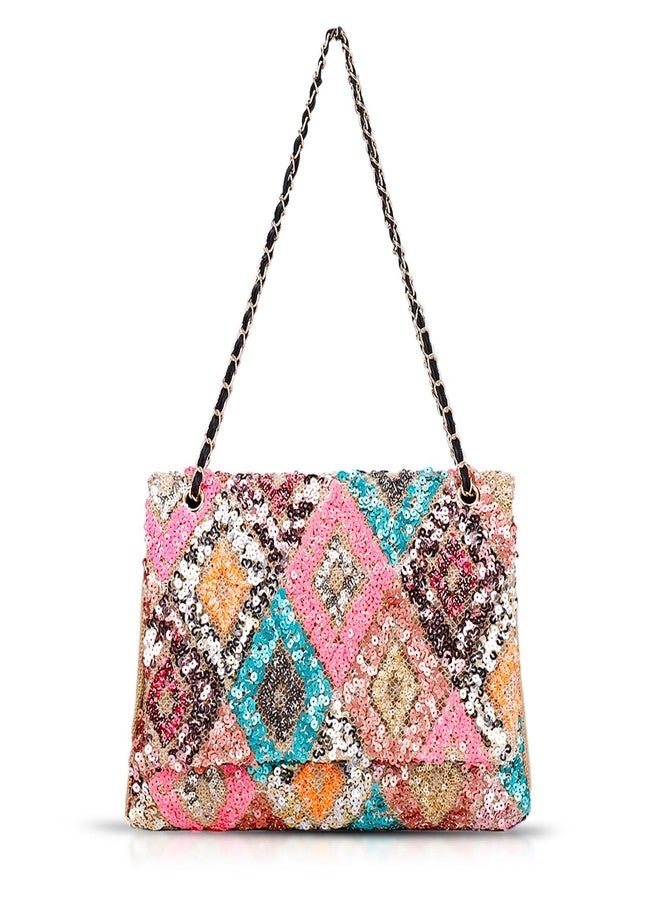 QTKJ Women's Multicolor Floral Boho-chic Straw Tote Handbag, One Size, Rectangular, Zipper Closure, Shoulder & Cross-Body Strap, Lightweight, Wear-Resistant, Checkpoint Friendly - Image 1