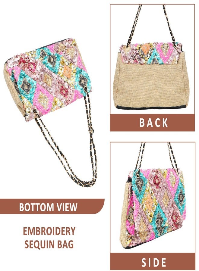 QTKJ Women's Multicolor Floral Boho-chic Straw Tote Handbag, One Size, Rectangular, Zipper Closure, Shoulder & Cross-Body Strap, Lightweight, Wear-Resistant, Checkpoint Friendly - Image 5