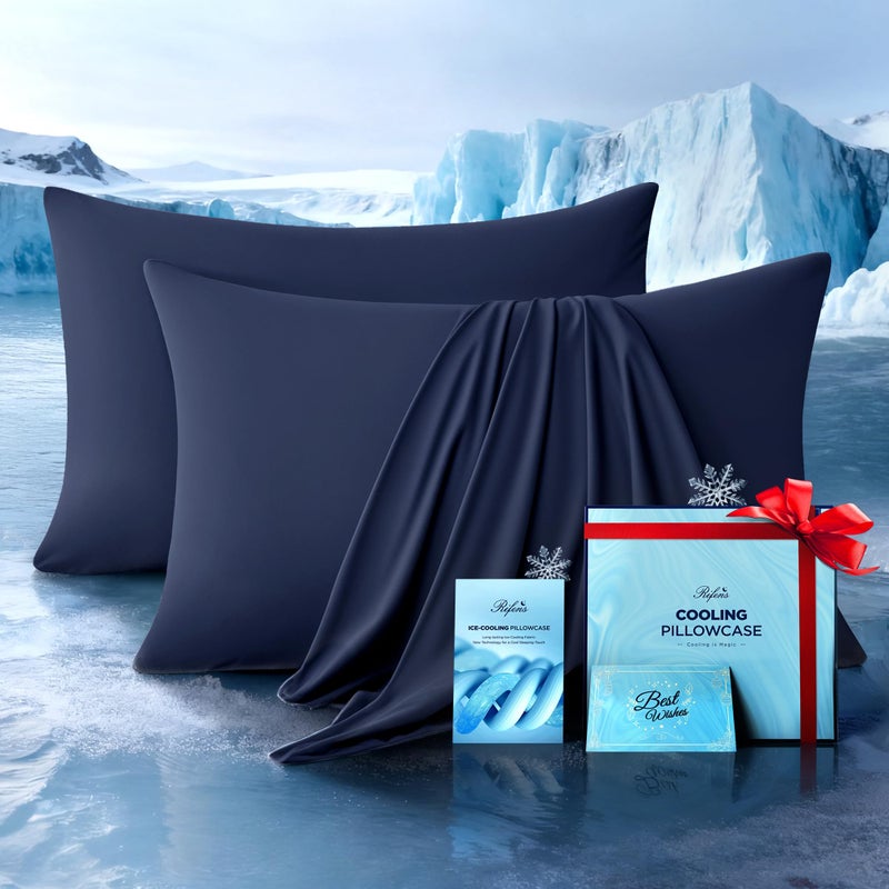 Rifens Cooling Pillowcases for Hot Sleepers Set of 2, Soft & Smooth (Navy Blue, Standard) - Image 1