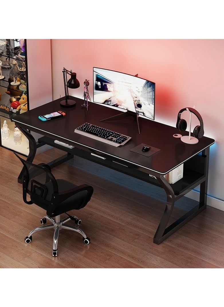 AGD - K-Shape Computer Gaming Table with Sturdy and Easy-to-Assemble Desktop (Black) - Image 1