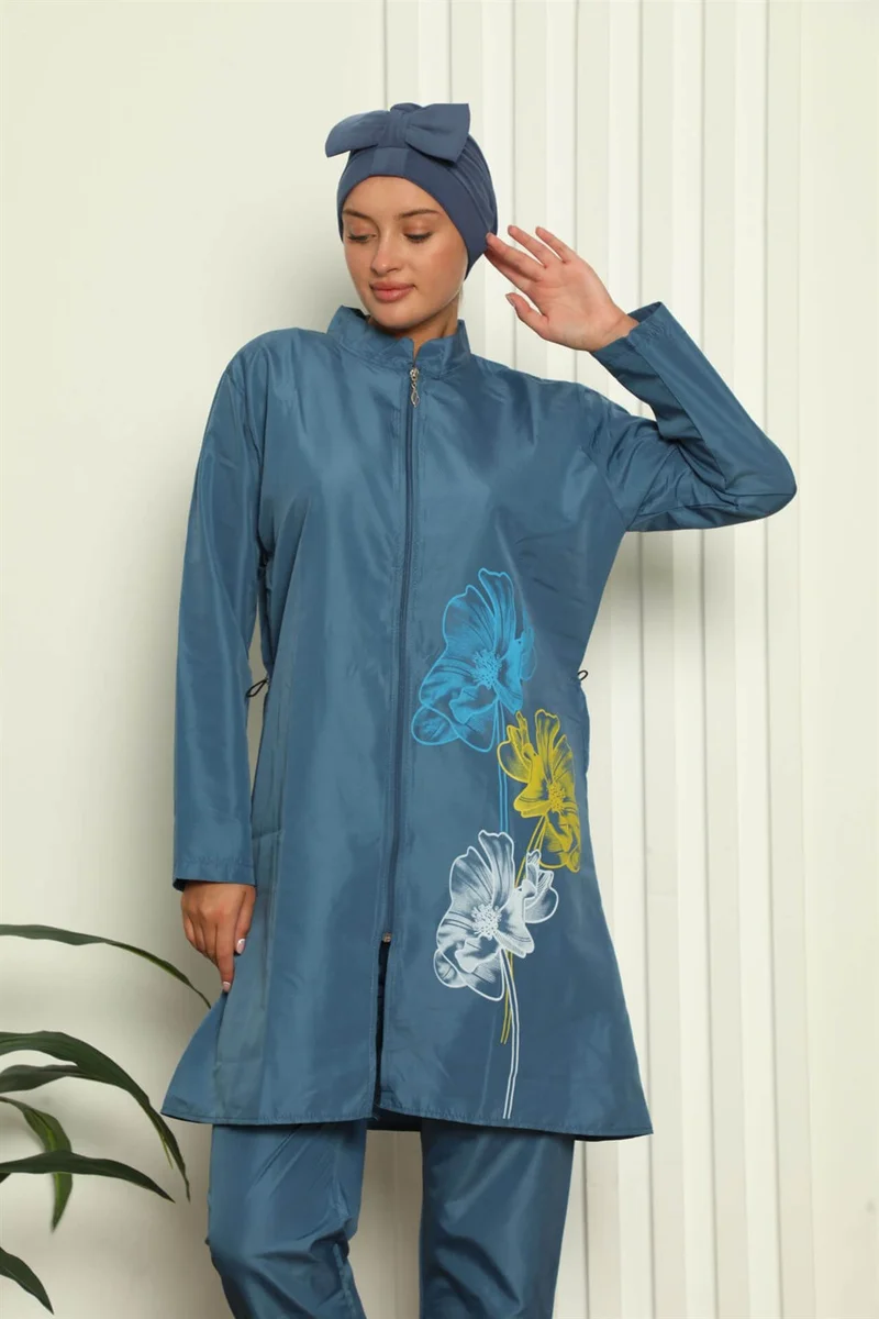 اكبينيز Full Hijab Floral Printed Swimsuit 31015