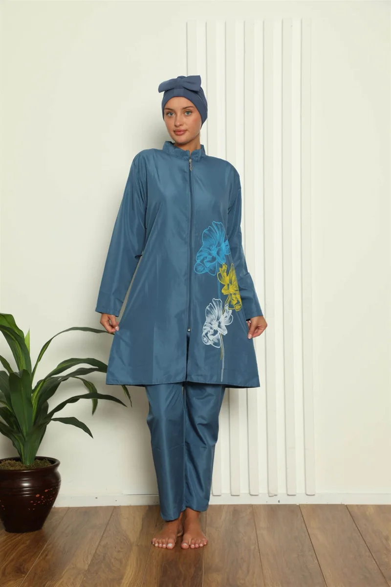 اكبينيز Full Hijab Floral Printed Swimsuit 31015