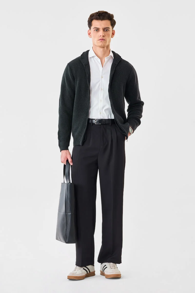 SNITCH High Neck Textured Zipper Sweater