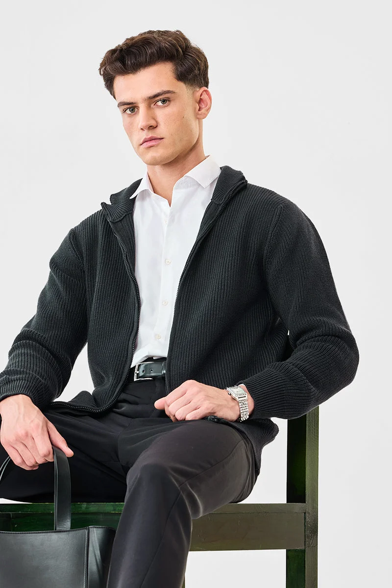 SNITCH High Neck Textured Zipper Sweater