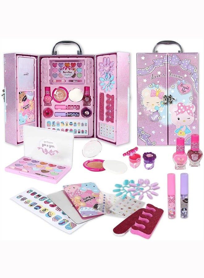 Hihonor Washable Play Pretend Makeup Set,Kids Makeup Kit for Girls,Princess Cosmetic Set for Children,Non-Toxic Makeup Toys Kit,Toddler Cosmetic Gift Case for Little Girls,Makeup for Kids,Birthday Gifts - Image 1