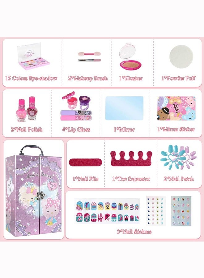Hihonor Washable Play Pretend Makeup Set,Kids Makeup Kit for Girls,Princess Cosmetic Set for Children,Non-Toxic Makeup Toys Kit,Toddler Cosmetic Gift Case for Little Girls,Makeup for Kids,Birthday Gifts - Image 2
