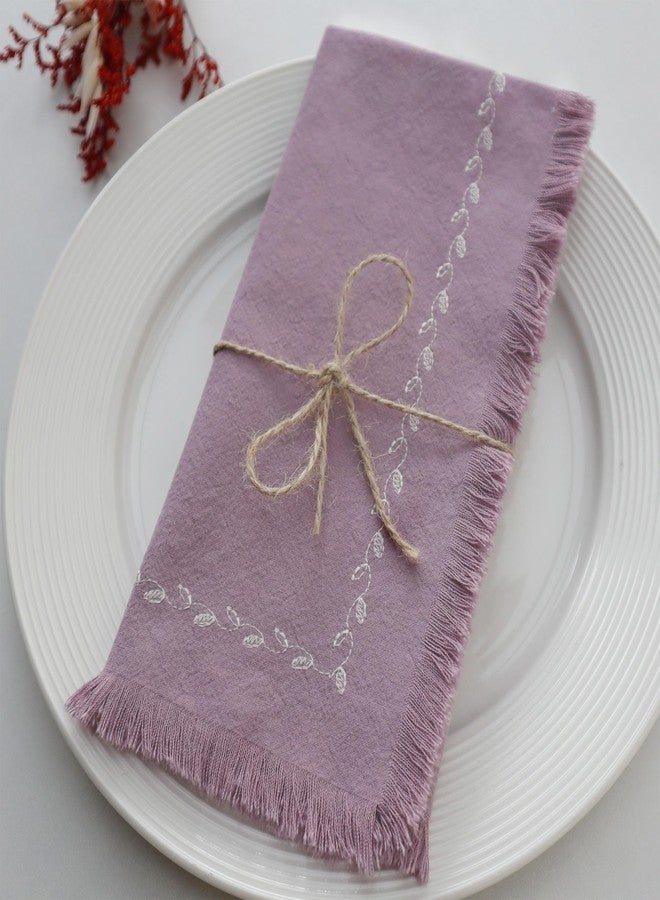 Ayuzawa Embroidered Handmade Cloth Napkins，Thickened Cotton Cloth Napkins with Fringe，Kitchen Dining Tabletop Decoration，for Dinners, Parties, Weddings 18 x 18 Inch Set of 6 - Lavender - Image 2