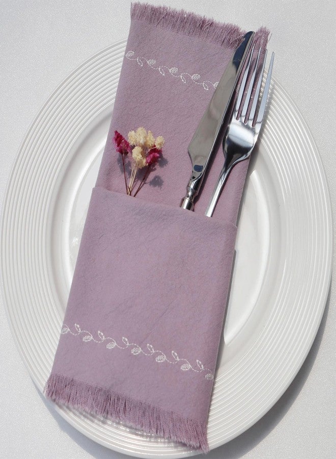 Ayuzawa Embroidered Handmade Cloth Napkins，Thickened Cotton Cloth Napkins with Fringe，Kitchen Dining Tabletop Decoration，for Dinners, Parties, Weddings 18 x 18 Inch Set of 6 - Lavender - Image 3