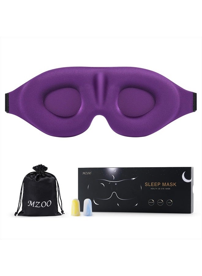 MZOO Sleep Eye Mask for Men Women, Zero Eye Pressure 3D Sleeping Mask, 100% Light Blocking Patented Design Night Blindfold, Soft Eye Shade Cover for Travel, Purple - Image 1
