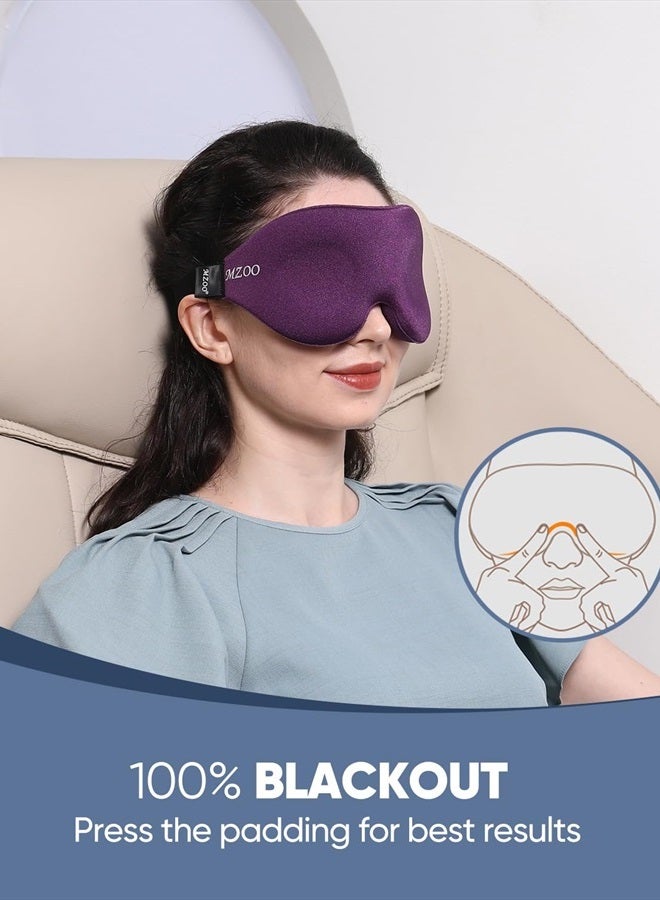MZOO Sleep Eye Mask for Men Women, Zero Eye Pressure 3D Sleeping Mask, 100% Light Blocking Patented Design Night Blindfold, Soft Eye Shade Cover for Travel, Purple - Image 3