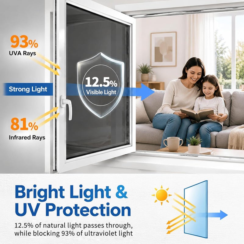 WPCTEV Reflective Window Film Mirror One Way Daytime Privacy Anti UV Static Cling Window Film Removable Decorative Screen Stickers Black & Silver 6 Mil 35.4 Inch x 6.5 Feet - Image 3