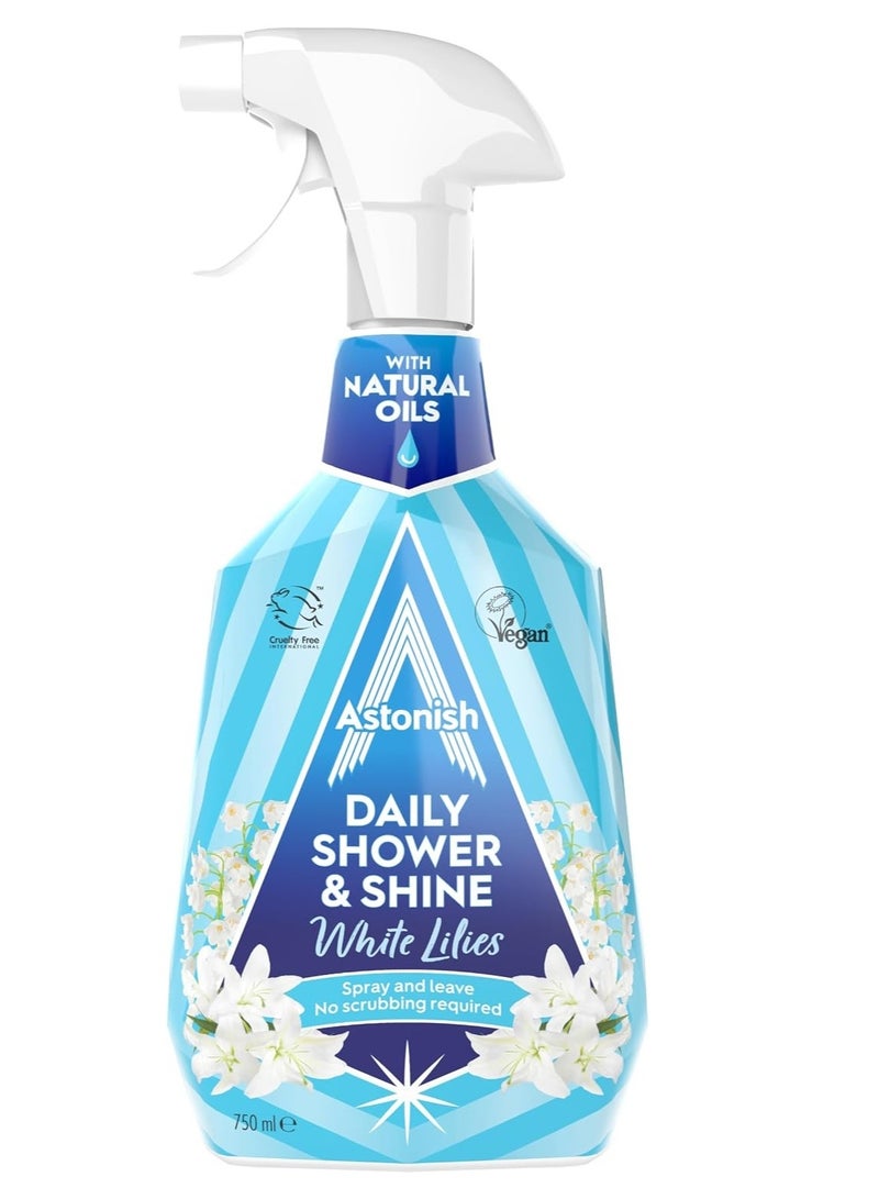 Astonish Daily Shower & Shine White Lilies Trigger Spray 750ml, No Scrubbing Bathroom Cleaner with Natural Oils, Spray & Leave Formula for Shower Screens, Tiles & Bathroom Surfaces, Vegan & Cruelty Free - Image 1