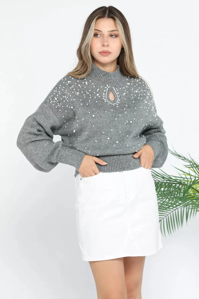 جولسلي Women's Pearl Stone Detailed Knitwear Sweater