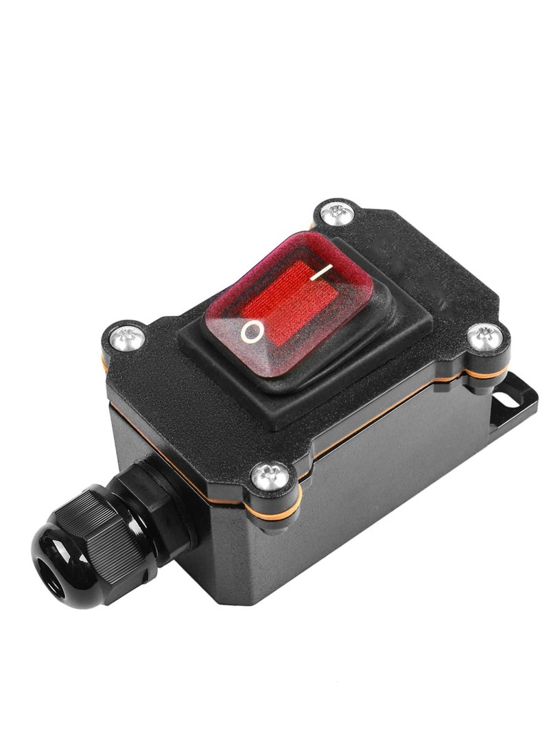 SYOSI Inline Cord Switch DPST AC/DC 20A-125V,16A-250V,30A-24V,35A-12V, IP66 Waterproof On-Off with 2 Red Light Buttons, One-Side Entry & Exit Line, Outdoor Electrical Start Stop Toggle Switch - Image 1