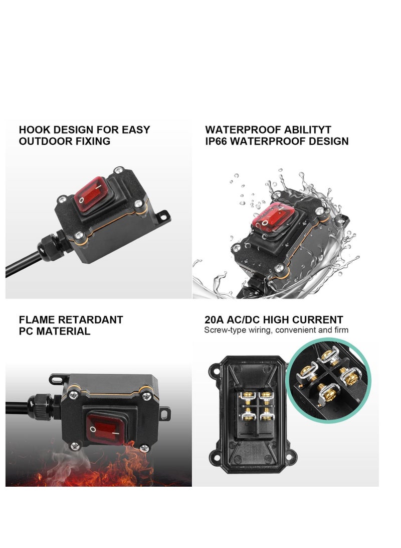 SYOSI Inline Cord Switch DPST AC/DC 20A-125V,16A-250V,30A-24V,35A-12V, IP66 Waterproof On-Off with 2 Red Light Buttons, One-Side Entry & Exit Line, Outdoor Electrical Start Stop Toggle Switch - Image 2