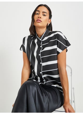 Take Two Striped Stand Collar Short Sleeve Buttoned Top - pzsku/Z5A760DCEDC0B6B21B4E4Z/45/1748174757/9b87ffae-fbc1-445e-b042-78d0ff102197