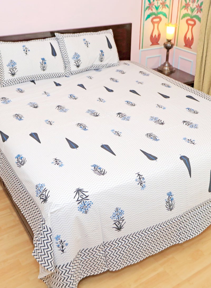 سكين PAHI Pure Cotton Hand Block Bedsheet, King size, FLORAL BEDSHEET, 228/278 CMS, HAND BLOCK PRINTED, JAIPURI - Image 2