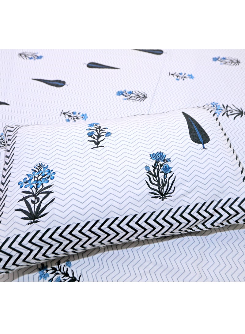 سكين PAHI Pure Cotton Hand Block Bedsheet, King size, FLORAL BEDSHEET, 228/278 CMS, HAND BLOCK PRINTED, JAIPURI - Image 3