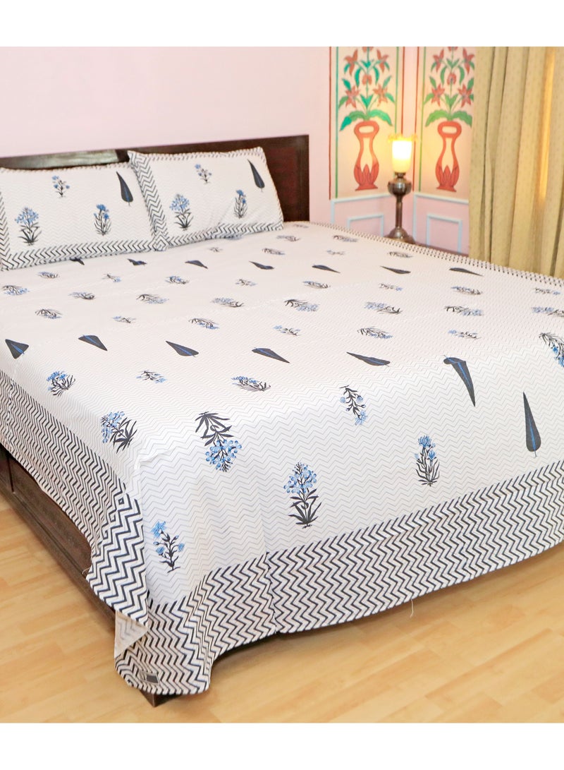 سكين PAHI Pure Cotton Hand Block Bedsheet, King size, FLORAL BEDSHEET, 228/278 CMS, HAND BLOCK PRINTED, JAIPURI - Image 1