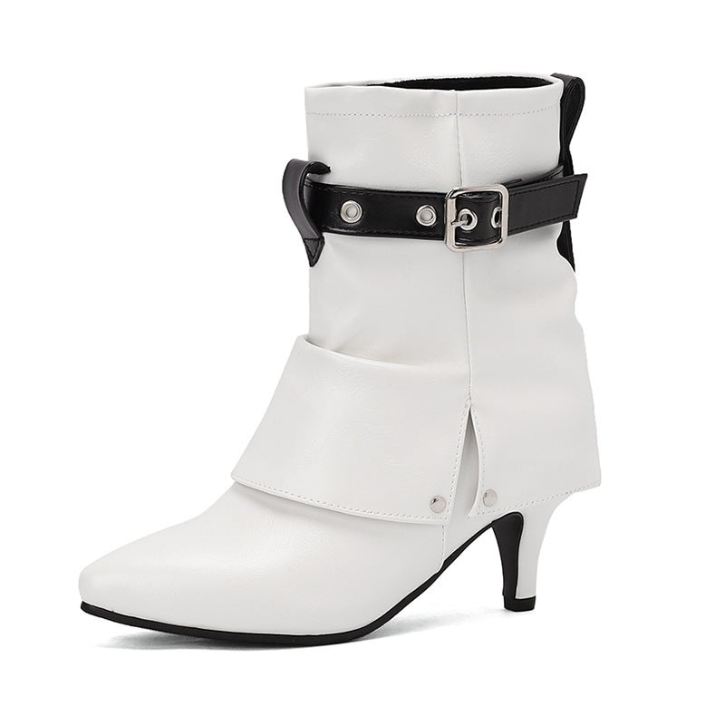 Wish Fashion Thin High Heel Women'S Boots 33-48 Belt Buckle Pointed Short Boots - Image 1