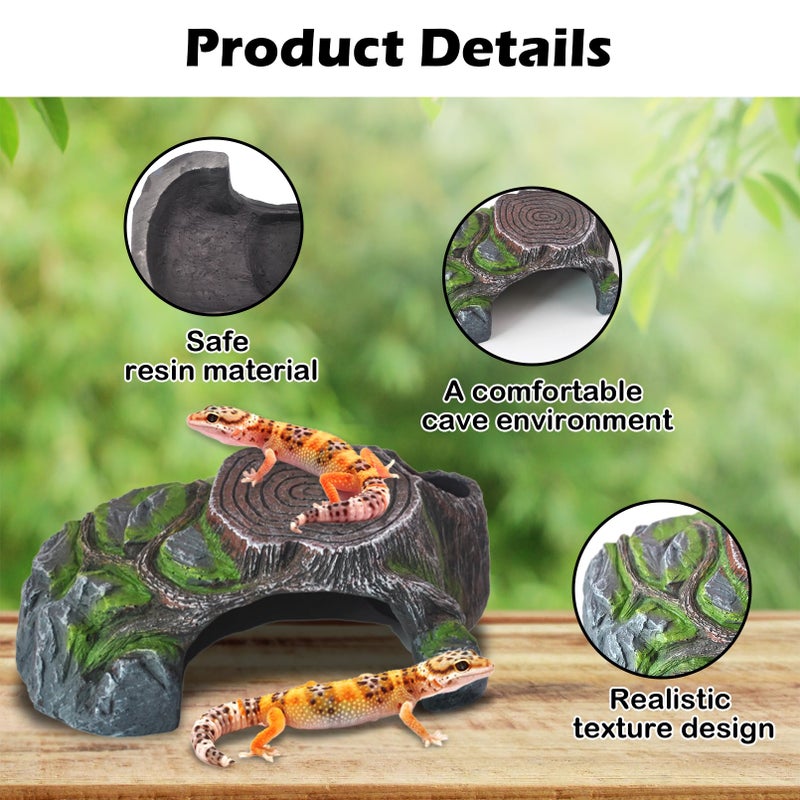 MUYG Resin Reptile Hide Cave,Leopard Gecko Cave Hideout Reptiles Habitat Tree Stump Decor Lizard Tank Climbing Ramp Basking Platform Accessories for Gecko Hermit Crab Small Turtle Frog Spider Scorpion - Image 5