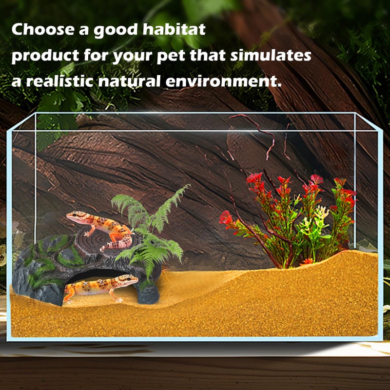 MUYG Resin Reptile Hide Cave,Leopard Gecko Cave Hideout Reptiles Habitat Tree Stump Decor Lizard Tank Climbing Ramp Basking Platform Accessories for Gecko Hermit Crab Small Turtle Frog Spider Scorpion - Image 4