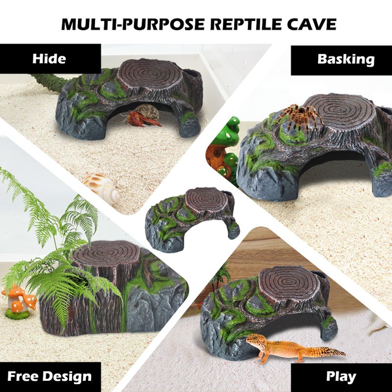 MUYG Resin Reptile Hide Cave,Leopard Gecko Cave Hideout Reptiles Habitat Tree Stump Decor Lizard Tank Climbing Ramp Basking Platform Accessories for Gecko Hermit Crab Small Turtle Frog Spider Scorpion - Image 2