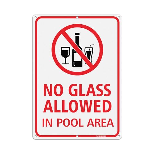 TR T&R No Glass Allowed In Pool Area Sign - 1 Pack - 14"x10" .040 Rust Free Heavy Aluminum, Reflective, Waterproof, - Image 2