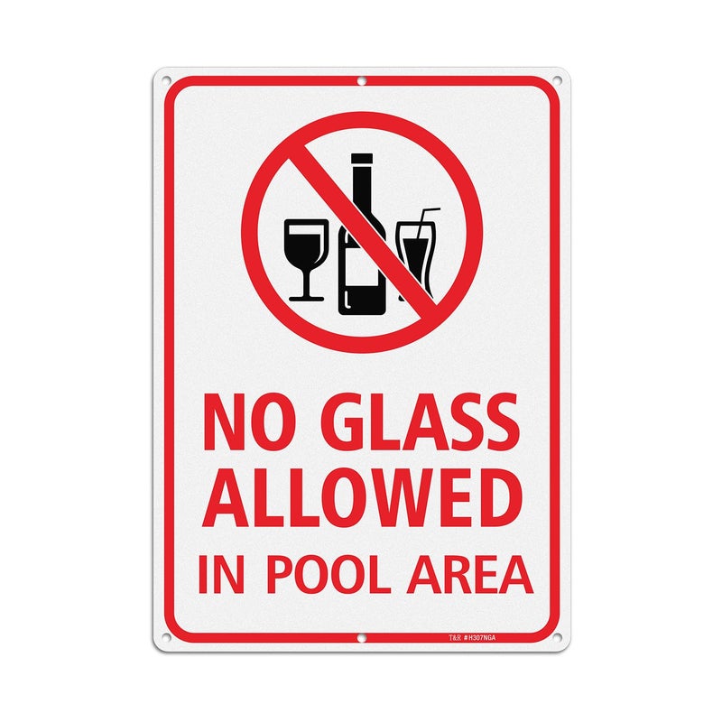 TR T&R No Glass Allowed In Pool Area Sign - 1 Pack - 14"x10" .040 Rust Free Heavy Aluminum, Reflective, Waterproof, - Image 1