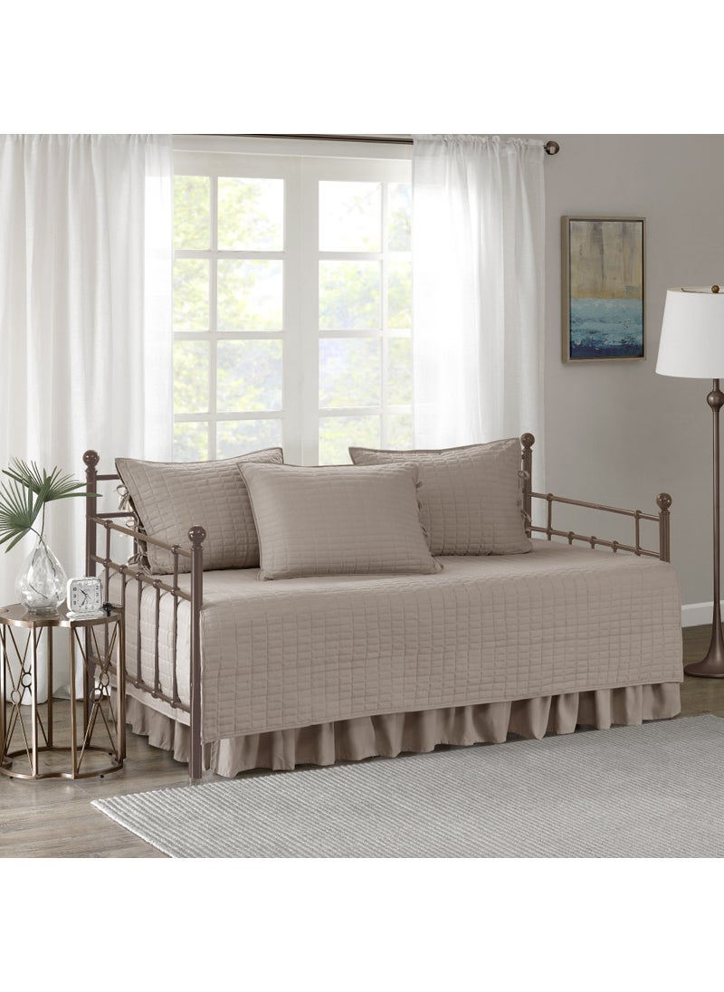 Comfort Spaces Comfort Spaces Daybed Cover  Luxe Double SidedQuilting All Season Cozy Bedding with Bedskirt Matching Shams Kienna Taupe 75x39 5 Piece 