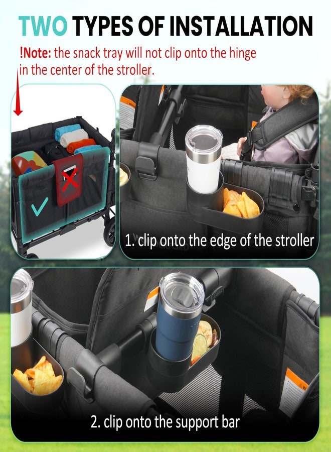 Viotiin Forward-Facing Support Bar + 4-Pack Stroller Wagon Snack Tray with Spill-Proof Cup Holders - Wonderfold Accessories Compatible with WONDERFOLD W4 Elite/Luxe 4-Seater Wagons, Detachable & Easy Install - Image 4