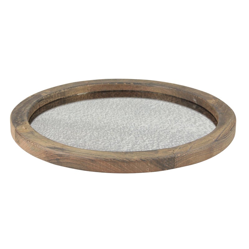 Stonebriar Stonebriar Round Natural Wood Serving Tray with Antique Mirror Rustic Butler Tray Unique Coffee Centerpiece for the Coffee Table Dining Table or Any Table Top