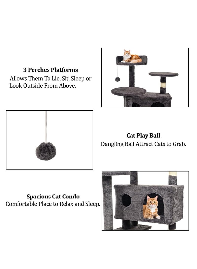 NNC PETS Cat tree tower for indoor cats, 132 cm tall with Multiple perches, Climbing ladder, Sisal scratching post, Dual cozy condos, and Dangling ball, Durable cat playground, Easy to assemble (Black) - Image 4