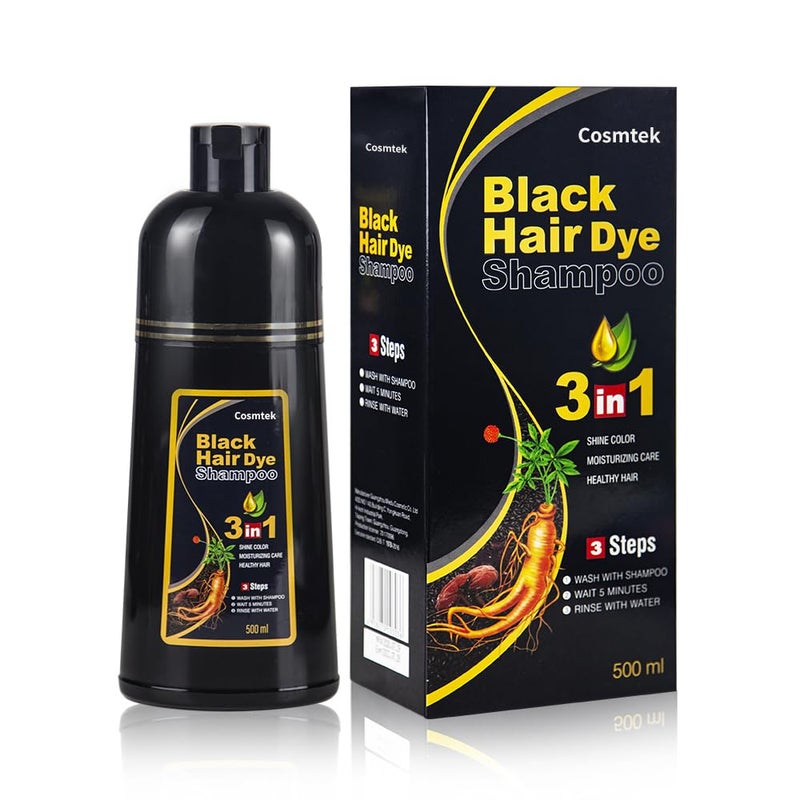COSMTEK Black Hair Dye Shampoo for Gray Hair SemiPermanent Hair Color Shampoo for Women and Men Herbal and No Ammonia 3 in 1100 Grey Coverage169 Fl oz