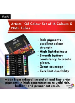 BRUSTRO BRUSTRO Artists ’ Oil Colour Paint Set of 18 Colours X 12ML Tubes  - Image 2