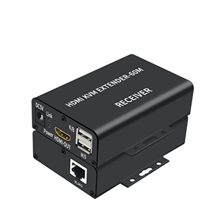 موسع HDMI KVM للكمبيوتر الشخصي، PS5، الكمبيوتر المحمول، استخدام HDTV؛ السكن المعدني أسود؛ نقل 60 متر عبر Cat5/6، 1080P، دعم صوت/فيديو USB - Image 1