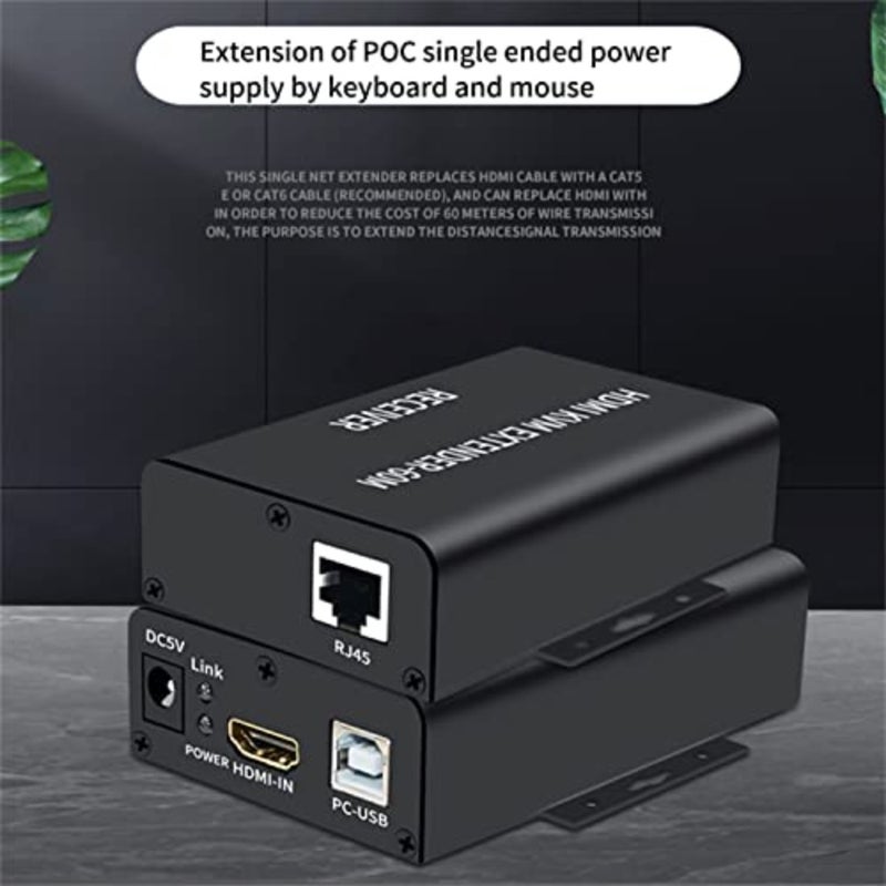 موسع HDMI KVM للكمبيوتر الشخصي، PS5، الكمبيوتر المحمول، استخدام HDTV؛ السكن المعدني أسود؛ نقل 60 متر عبر Cat5/6، 1080P، دعم صوت/فيديو USB - Image 5
