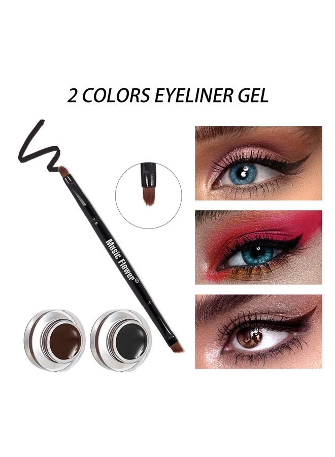 Music Flower جل كحل حواجب، أسود وبني مقاوم للماء ومضاد للتلطخ، مكياج كحل جل يدوم طويلاً مع فرشاة ومرآة، 0.49 أونصة، عبوة من 2 - Image 5