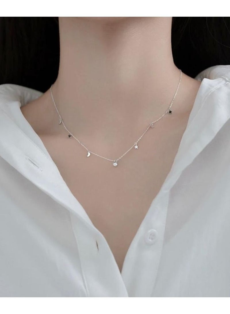 Luxury Bee Moon Star Pendant Collares Silver Sterling 925 Minimalist Necklace