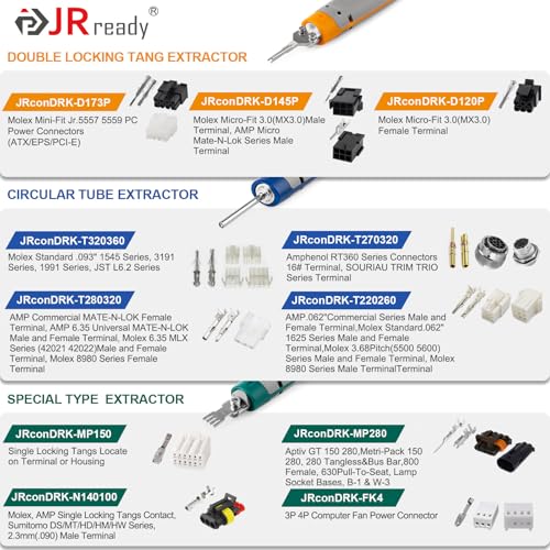 JRready ST5344 Pin Removal Tools Mini-Fit Jr Extraction Tool Micro-Fit .062 .093 Molex Pin Extractor Tool Metri-Pack AMP Mate-N-Lok Amphenol RT360 Series Connectors Terminal Release Tool Kit 11PCS - Image 2