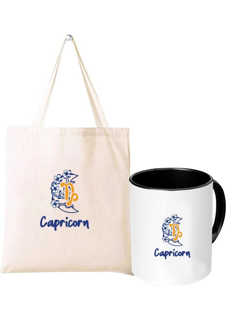 PRINTSHOP4ME Zodiac Pack of 2 Combo - Eco-Friendly Cotton Tote Bag and Two-Tone Coffee Mug Set - Perfect Astrology Gift - GiftSet for Astrology Fans - Image 1