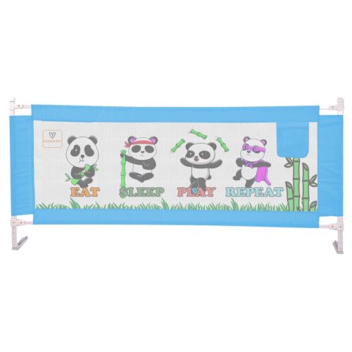 Kiddery Bed Rail for Toddlers & Adults | Adjustable Safety Bed Guard for Kids, Seniors, Elderly | Portable Bed Rail with Storage Pocket – Fits Twin, Full, Queen Beds (Blue Panda Printed, Pack of 1) - Image 1