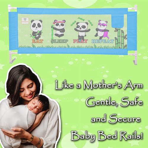 Kiddery Bed Rail for Toddlers & Adults | Adjustable Safety Bed Guard for Kids, Seniors, Elderly | Portable Bed Rail with Storage Pocket – Fits Twin, Full, Queen Beds (Blue Panda Printed, Pack of 1) - Image 2