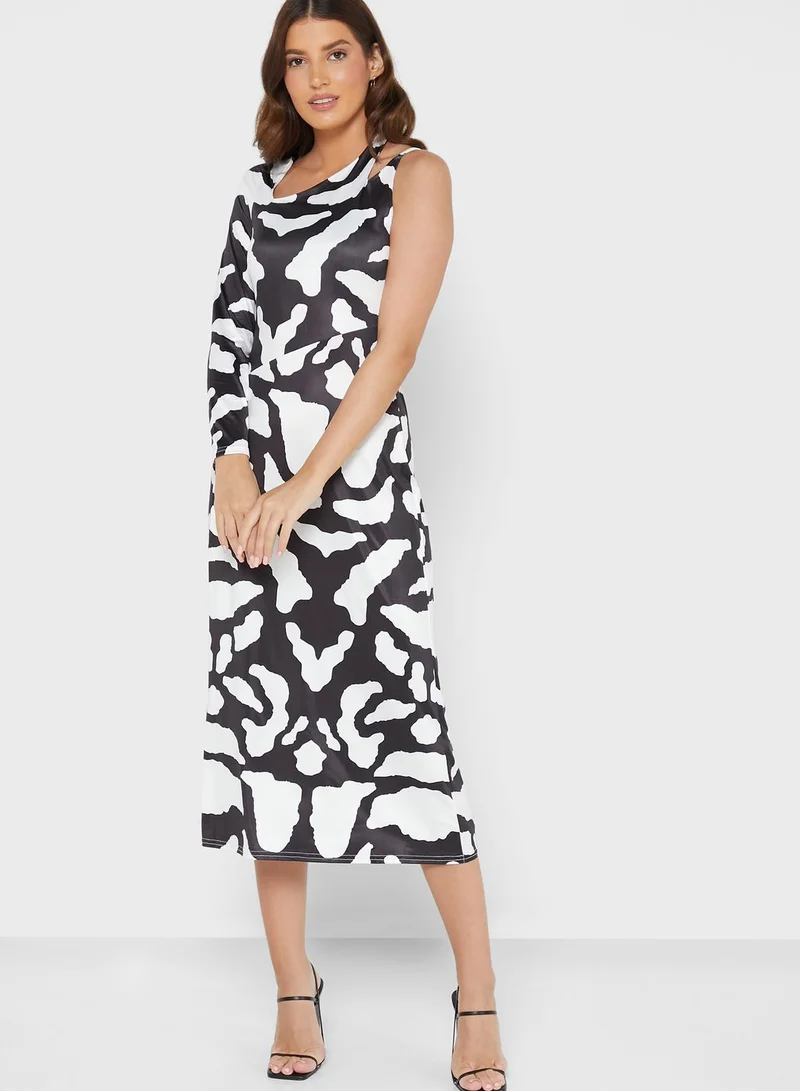 WAREHOUSE Belt Detail Printed Dress