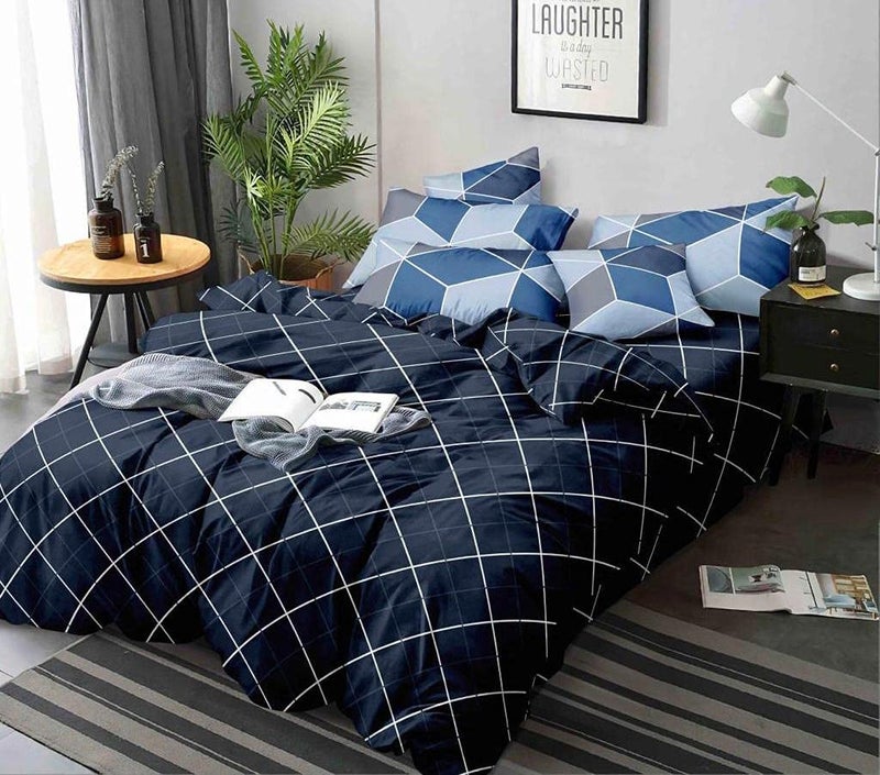 MIL Furnishings MIL Furnishings Soft Premium Cotton Blend Double Quilt Cover Blanket Cover Razai Duvet Cover for Double Size Duvets with Zip 90x 100 Navy Box 