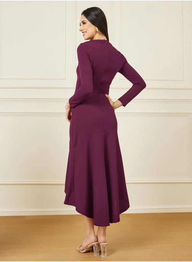 Styli Solid High-Low Hem A-Line Maxi Dress