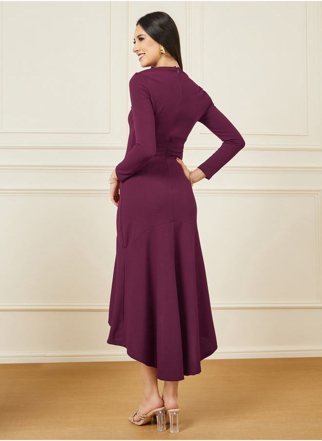 Styli Solid High-Low Hem A-Line Maxi Dress  - Image 4
